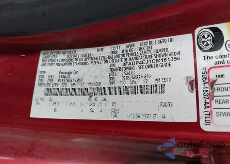 2012 Ford Fiesta Se из США, поврежденный, VIN 3FADP4EJ1CM161356